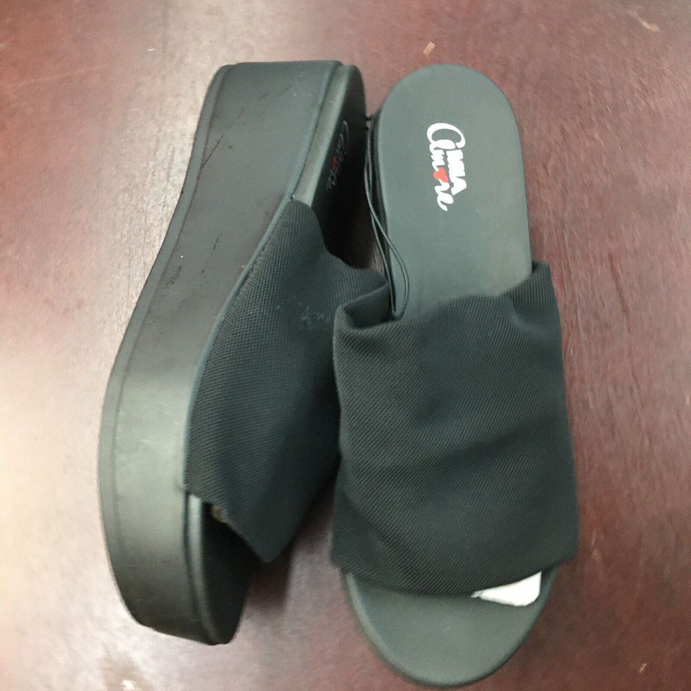 NWT Mia Amore Black Wedge Sandals Size 8 Womens